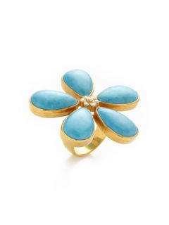 Turquoise & Diamond Flower Ring by Megan Odabash