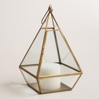 Clear Glass and Metal Pyramid Lantern