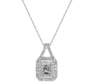 Baguette & Round Diamond Halo Pendant, 14K, 1/2 cttw, by Affinity —