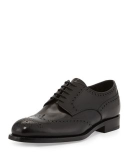 Prada Vitello Deco Lace Up Wingtip, Nero