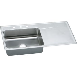 Elkay Gourmet 22 in x 43 in Lustertone Single Basin Stainless Steel Drop In 4 Hole Residential Kitchen Sink with Drainboard