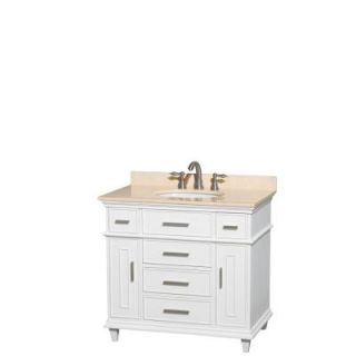 Wyndham Collection Berkeley 36 in. Vanity in White with Marble Vanity Top in Ivory and Oval Basin WCV171736SWHIVUNRMXX