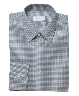 Prada Blue And White Gingham Check And Diamond Printed Cotton Dress Shirt (328676701)