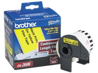 Brother DK2606 Continuous Film Label Tape, 2 3/7" x 50ft Roll, Yellow