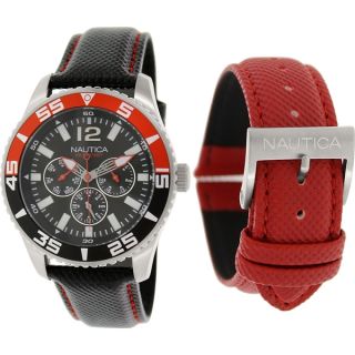 Nautica Mens Nst 07 N13664G Black Leather Quartz Watch with Black