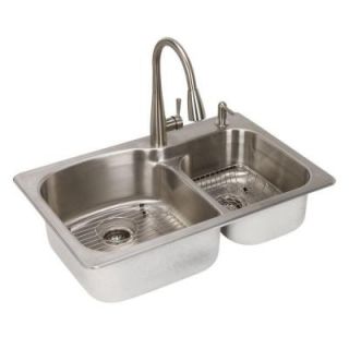 Glacier Bay All In One Dual Mount Stainless Steel 33 in. 2 Hole Double Bowl Sink in Metallic Gray 087441626357