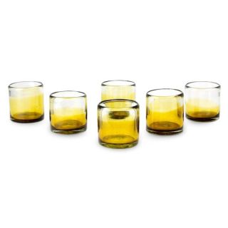 Set of 6 Handcrafted Blown Glass Amber Feast Juice Glasses (Mexico