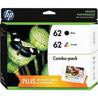 HP 62 Black/62 Tri Color Ink Cartridge, N9H64FN, 2/Pack