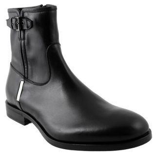 Alessandro Dellacqua Mens Black Leather Mid calf Buckled Boots