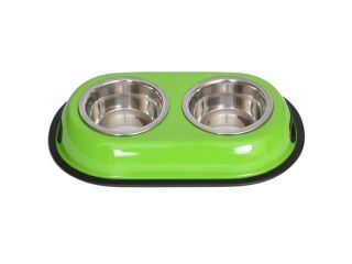 Iconic Pet – Color Splash Stainless Steel Double Diner (Green) for Dog/Cat   1 Pt   16 oz   2 cup