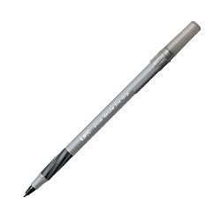 BIC Round Stic Grip Ballpoint Pens Medium Point 1.2 mm Clear Barrel Black Ink Pack Of 12