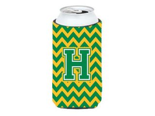 Letter H Chevron Green and Gold Tall Boy Beverage Insulator Hugger CJ1059 HTBC