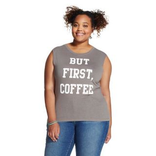 Fifth Sun Womens Plus Size But, First Coffee Graphic Muscle Charcoal
