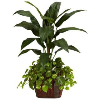 Nearly Natural 4 ft. Green Bird of Paradise with Vase and Pothos Silk Plant 6637