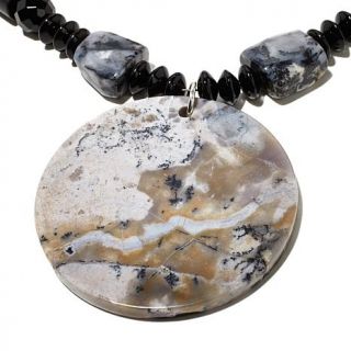 Jay King Dendritic Sage Agate and Obsidian 19" Leather Sterling Silver Necklace   7605792