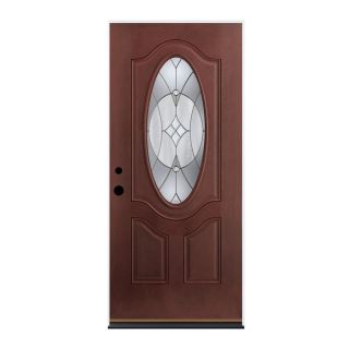 Therma Tru Benchmark Doors Delano 2 Panel Insulating Core Oval Lite Right Hand Inswing Dark Mahogany Fiberglass Stained Prehung Entry Door (Common 36 in x 80 in; Actual 37.5 in x 81.5 in)