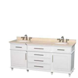 Wyndham Collection Berkeley 72 in. Double Vanity in White with Marble Vanity Top in Ivory and Oval Basin WCV171772DWHIVUNRMXX