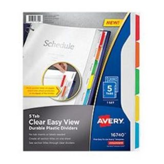 Avery Dennison 16740 Clear View Plastic Dividers with Sheet Protector, 5 Tab, Letter