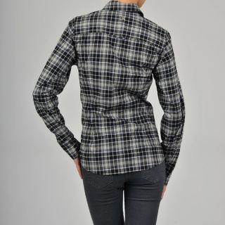 Womens Black/ White Plaid Ruffle Tux Shirt  ™ Shopping