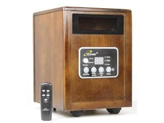 iLIVING 1500W Infrared Wooden Cabinet Portable Space Heater with Dual Heating System, Dark Walnut