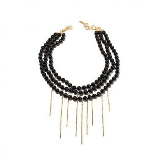 elements by NEST Onyx Bead Bronze Fringe 3 Strand 20" Necklace   7638263