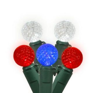 Set of 50 Red/White/Blue LED G12 Berry Fashion Glow Christmas Lights  Green Wire