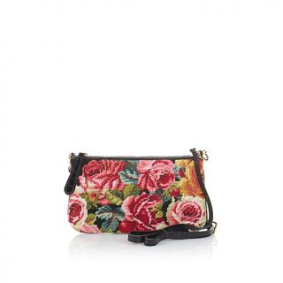 Clever Carriage Company Needlepoint and Leather Cabbage Rose Crossbody   7306739