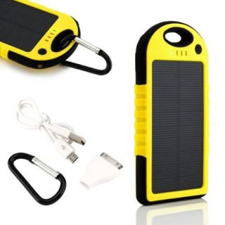 5000mAh Portable Shockproof Waterproof Solar Charger Battery Panal Double USB Power Bank for Cell Phone   Yellow