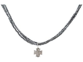 King Baby Studio Three Strand Hematite Necklace With Pave Diamond Cross