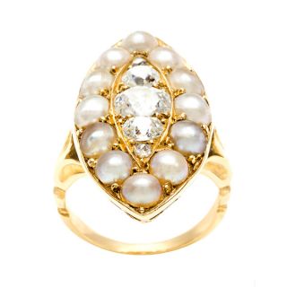 Pre owned 18k Yellow Gold 1/2ct TDW Natural Pearl and Diamond Antique