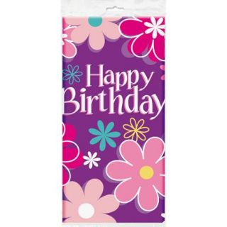 Plastic Birthday Blossom Table Cover, 84" x 54"