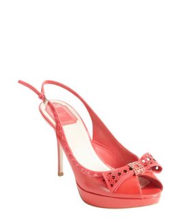 Christian Dior Coral Leather Perforated Bow Tie Detail Slingback Peep Toe Pumps (332900501)