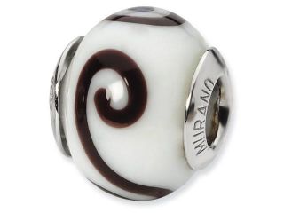 Sterling Silver Reflections White/Brown Italian Murano Bead