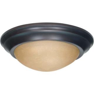 Glomar 1 Light Mahogany Bronze Flushmount Twist and Lock with Champagne Linen Washed Glass HD 1281