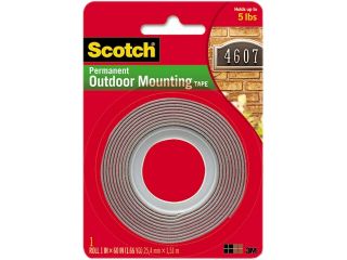 Scotch 4011 Exterior Weather Resistant Double Sided Tape, 1 x 60, Gray w/Red Liner