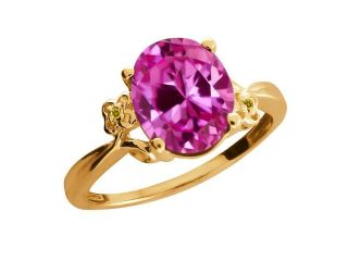 3.27 Ct Oval Pink Created Sapphire Citrine 18K Yellow Gold Ring