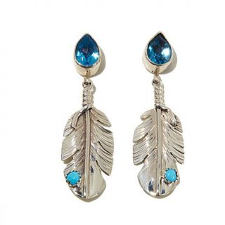 Chaco Canyon Couture Multigemstone "Feather" Drop Sterling Silver Earrings   7841129