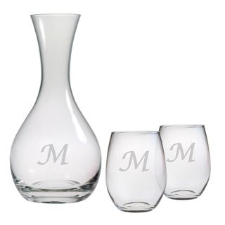 Personalized Carafe and Stemless Wine Glass 3 Piece Set  