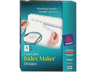 Avery 11447   Index Maker Clear Label Dividers, 8 Tab, Letter, White, 25 Sets