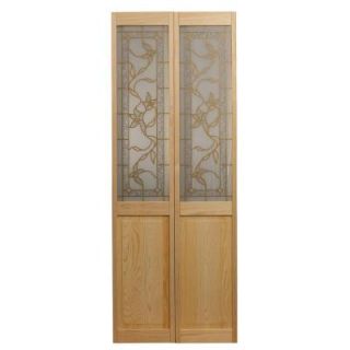 Pinecroft 30 in. x 80 in. Glass Over Panel Tuscany Wood Universal/Reversible Interior Bi Fold Door 871926