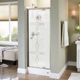 Delta Lyndall 31 1/2 in. x 66 in. Semi Framed Pivoting Shower Door in Brushed Nickel with Tranquility Glass 158895