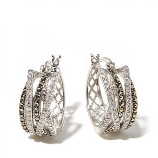 Marcasite and CZ 5 Row Interlocking Sterling Silver Hoop Earrings   8049733