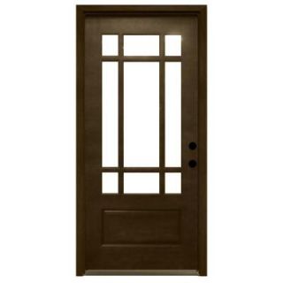 Steves & Sons 36 in. x 80 in. Craftsman 9 Lite Stained Mahogany Wood Prehung Front Door M3109 6 HY MJ 4LH
