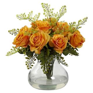 Nearly Natural Rose & Maiden Hair Floral Arrangement with Vase