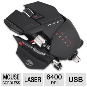 Mad Catz RAT 9 Wireless Gaming Mouse   6400 DPI, Laser Sensor, Weight System, Programmable Buttons, Interchangeable Pinkie Grips & Palm Rests, Black MCB4370900C2/02/1