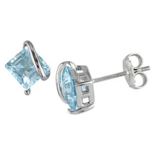 Allura 2.76 CT. T.W. Square Shaped Blue Topaz Pin Earrings in Sterling