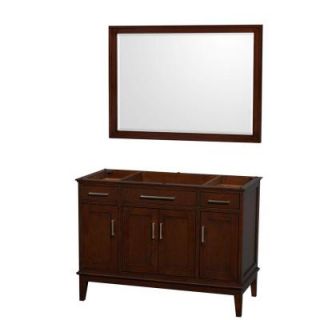 Wyndham Collection Hatton 47 in. Vanity Cabinet with Mirror in Dark Chestnut WCV161648SCDCXSXXM44