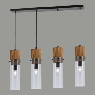 Wood and Glass 4 Light Pendant Lamp