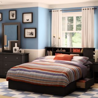 South Shore Vito Queen Mates Bed with Drawers and Bookcase Headboard