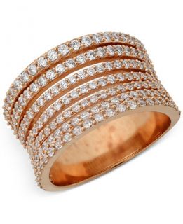 CRISLU Rose Gold Over Sterling Silver Crystal Pinched Multi Row Ring